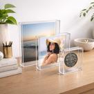 Kit 3 Quadros Moldura Acrílico Transparente Porta Fotos lembranças 10x10x3 15x15x3 e 20x20x3