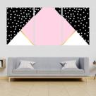 Kit 3 Quadros Mosaico Rosa e Preto 45x34cm - com vidro