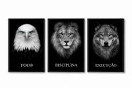 Kit 3 Quadros Motivacionais com Moldura Leao Lobo Aguia para Escritorio Home Office e Sala