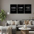 Kit 3 Quadros Motivacionais Preto e Branco com Moldura