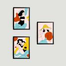 Kit 3 Quadros Mulheres Vamos a La Playa 45x34cm - com vidro