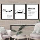 Kit 3 Quadros Ohana Família Significado 45x34cm - com vidro