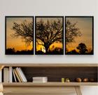 Kit 3 Quadros Paisagem Árvore PorDoSol 33x24cm - com vidro