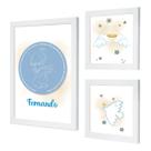 Kit 3 Quadros para Quarto Infantil Bebê com Moldura Oração Anjo Nossa Senhora Jesus sem vidro