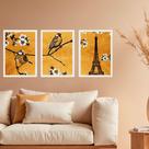 Kit 3 Quadros Passarinhos Paris Torre Eiffel 24x18cm