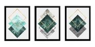 Kit 3 Quadros Plantas Abstratos Geométricos Arte Decoração