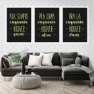 Kit 3 Quadros Pra Sempre, Pra Cima, Pra Lá 33x24cm - com vidro