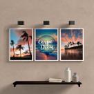 Kit 3 Quadros Praia Por Do Sol CarpeDiem 33x24cm