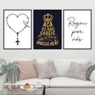 Kit 3 Quadros Religiosos Terço Imaculada 33x24cm - com vidro