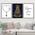 Kit 3 Quadros Religiosos Terço Imaculada 45x34cm - com vidro