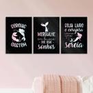 Kit 3 Quadros Sereias - Seja Livre e Corajosa 33x24cm - com vidro