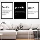 Kit 3 Quadros Significado Família e Amor 60x40cm