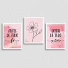 Kit 3 Quadros Sobre Fé e Gratidão Rosa 24x18cm - com vidro
