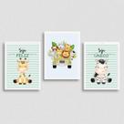 Kit 3 Quadros Tema Safari Infantil Seja Feliz 33x24cm - com vidro