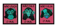 Kit 3 Quadros Três Macacos Sábios Arte Com Frase