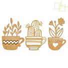Kit 3 Quadros Vazados Cactos Formatos com Vaso Flores 16x9 MDF 3 mm