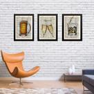 Kit 3 Quadros Vintage Bar Bebida Brinde 45x34cm - com vidro