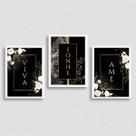 Kit 3 Quadros Viva, Sonhe, Ame - Preto 24x18cm
