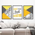 Kit 3 Quadros Você Pode Tudo - Amarelo 45x34cm - com vidro Kit 3 Quadros Você Pode Tudo - Amarelo 45x34cm - com vidro