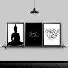 Kit 3 Quadros Zen Buda Good Vibes 33x24cm - com vidro