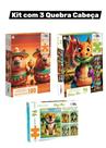 Kit 3 Quebra-Cabeças Infantil Pais & Filhos Dino Mix + Dog Mix + Capivaras Mexicanas