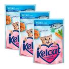 Kit 3 Ração Úmida para Gatos Kelcat Sabor Peixe com Ervilha e Cenoura em Sachê 85g