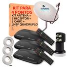 Kit 3 receptores vivensis + antena + lnbf quadruplo + 3 cabos