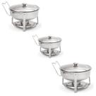 Kit 3 Rechaud Redondo 5l Banho Maria Aço Inox Suporte Tampa