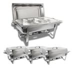 Kit 3 Rechaud Retangular 3 Cubas 1/3 GN 6 Litros Inox Fogareiro Gourmet Mix