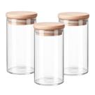 Kit 3 Recipiente Multiuso Vidro 1700ml Farinha Cozinha Frasco Doméstico Pote Organizador Tampa Bambu