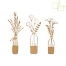 Kit 3 Recortes MDF Formato Garrafas com Flores Enfeite Parede 16 cm