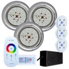 Kit 3 Refletores Led 18w RGB Inox e Comando para Iluminação Piscina Vinil