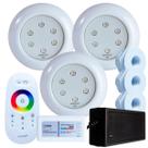 Kit 3 Refletores Led 9w RGB ABS e Comando para Iluminação Para Piscina Fibra