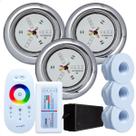 Kit 3 Refletores Led 9w RGB Inox S e Comando para Iluminação Piscina Fibra Kit 3 Refletores Led 9w RGB Inox S e Comando para Iluminação Piscina Fibra