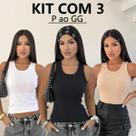 Kit 3 Regata Feminina Blusa Canelada Algodão Premium Grossa Alça Larga Moda Donna Martins