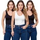 Kit 3 Regatas Feminina Decote V em Poliamida
