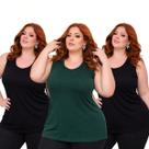 Kit 3 Regatas Femininas Plus Size Alça Larga Sem Bojo Malha Viscolycra com Elastano Decote Redondo Kit 3 Regatas Femininas Plus Size Alça Larga Sem Bojo Malha Viscolycra com Elastano Decote Redondo