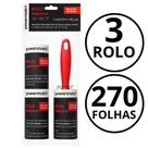 Kit 3 Rolo Adesivo 6 Refil 270 Folhas Tira Pelos Bolinha Fiapos Roupa Powermaid