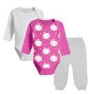 Kit 3 Roupas Bebê Body Liso Body Estampado Mijão Algodão