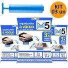 Kit 3 Saco a Vácuo 50x60cm Organizador Hermético para Mala de Viagem Guarda Roupa + Bomba