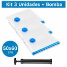Kit 3 Saco a Vácuo 50x60cm Organizador Hermético para Mala de Viagem Guarda Roupa Bomba