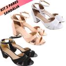 Kit 3 Sandalia Feminina Saltinho Salto Grosso Baixo Atacado