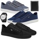 Kit 3 Sapatênis Masculino Casual Confortável Antiderrapante Básico com Relógio e Carteira