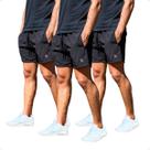 Kit 3 Short Masculino Bermuda Treino Tactel c/ Elastano Praia Academia