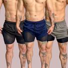 Kit 3 Shorts 2 em 1 Masculino Dry Fit com Bolso e Compressão Academia Corrida Treino Kit 3 Shorts 2 em 1 Masculino Dry Fit com Bolso e Compressão Academia Corrida Treino