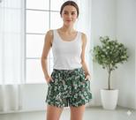 Kit 3 Shorts Estampados em Liganete Feminino com Elástico e Bolsos Kit 3 Shorts Estampados em Liganete Feminino com Elástico e Bolsos