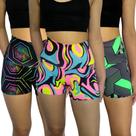 Kit 3 Shorts Femininos Curtos Justos Cós Cintura Alta Estampas Sortidas Suplex Pp ao Plus Size