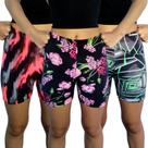 Kit 3 Shorts Femininos Meia Coxa Justos Elástico Estampas Sortidas Suplex PP ao Plus Size