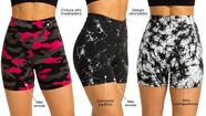 Kit 3 Shorts Marmorizados Femininos Fitness Cintura Alta Kit 3 Shorts Marmorizados Femininos Fitness Cintura Alta