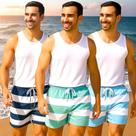 KIT 3 Shorts Tactel Bermuda Masculino Praia LISTRADO 1087